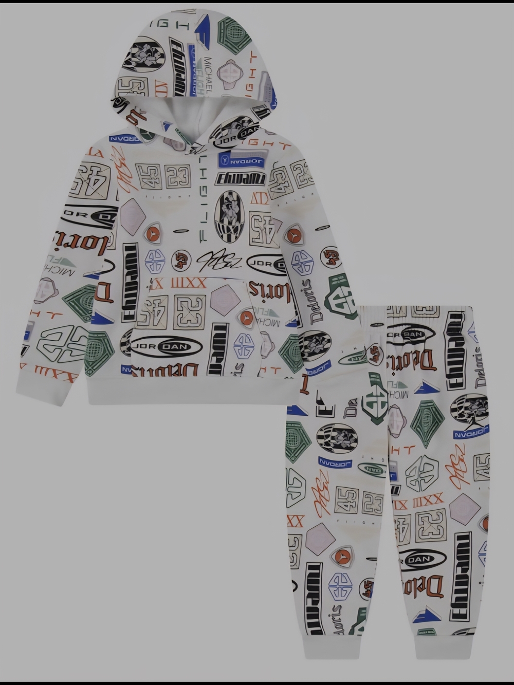 Jordan White Hoodie & Joggers Set with Multicolor Logo Prints New Size 4 Nike